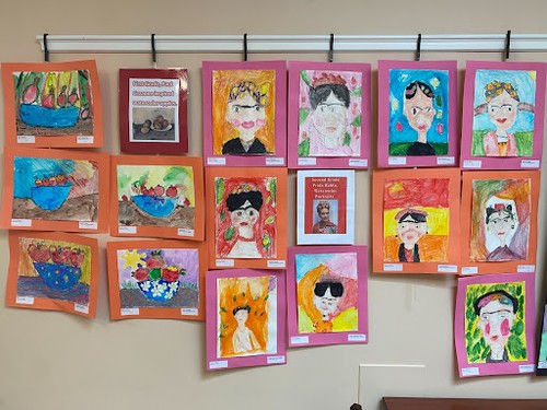 Artwork created by Mary G. Clarkson students is on display at the library.