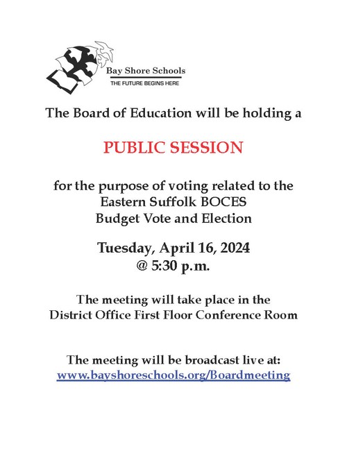 Board of Education Public Session Scheduled for Tuesday, April 16, 2024