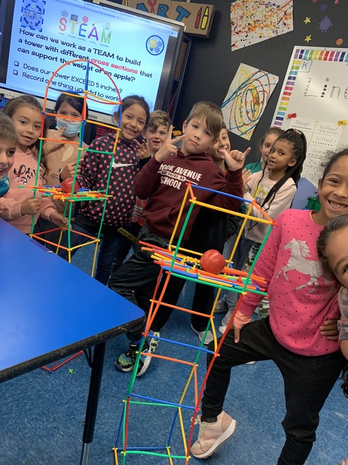 Brook Avenue students worked together to build towers.
