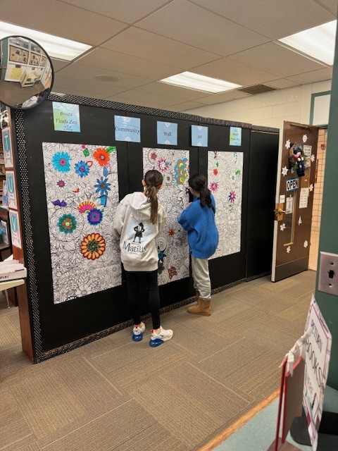 Middle School students collaborated on an art wall.