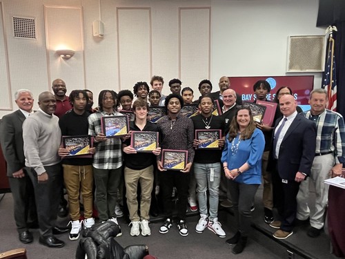 The Board of Education honored the Boys Varsity Basketball team.