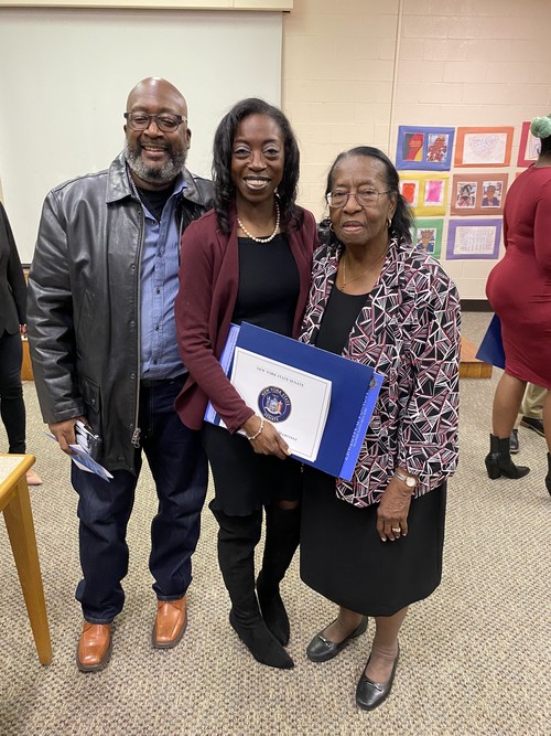 A Middle School teacher was recognized at a Black History Month celebration.