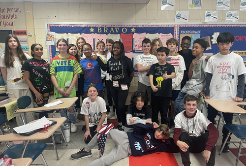 Middle School students created shirts about what they learned in social studies.